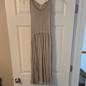 POL Neutral Taupe Crochet Trim Scoop Neck Dress
